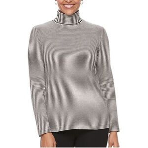 Croft & Barrow Navy and White Striped Turtleneck Long Sleeve Layering Top